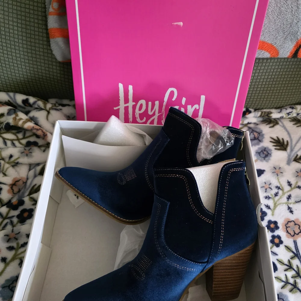 Corkys Smoke Show Teal Blue Velvet Western Block Heel Ankle Boots - Picture 3 of 5